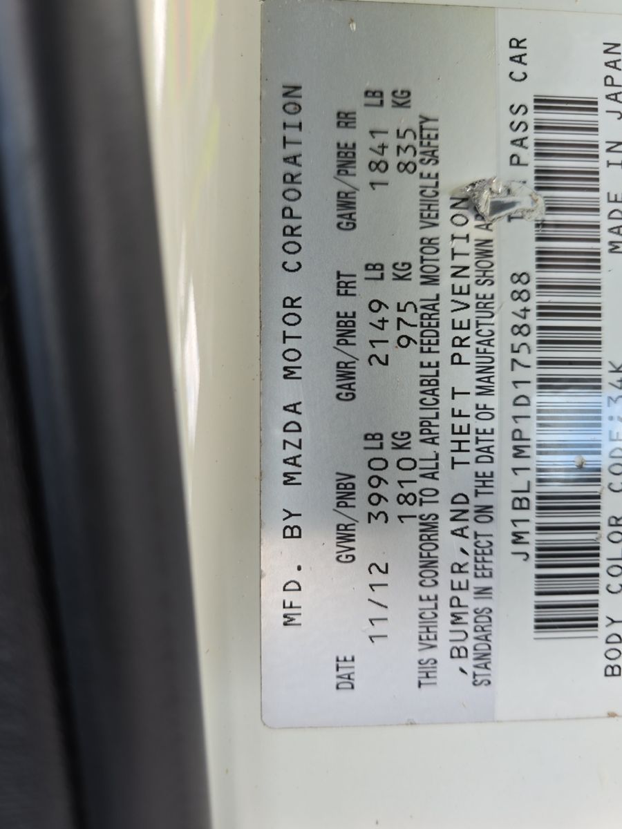 Vehicle - 20240809 2013 MAZDA MAZDA3 JM1BL1MP1D1758488